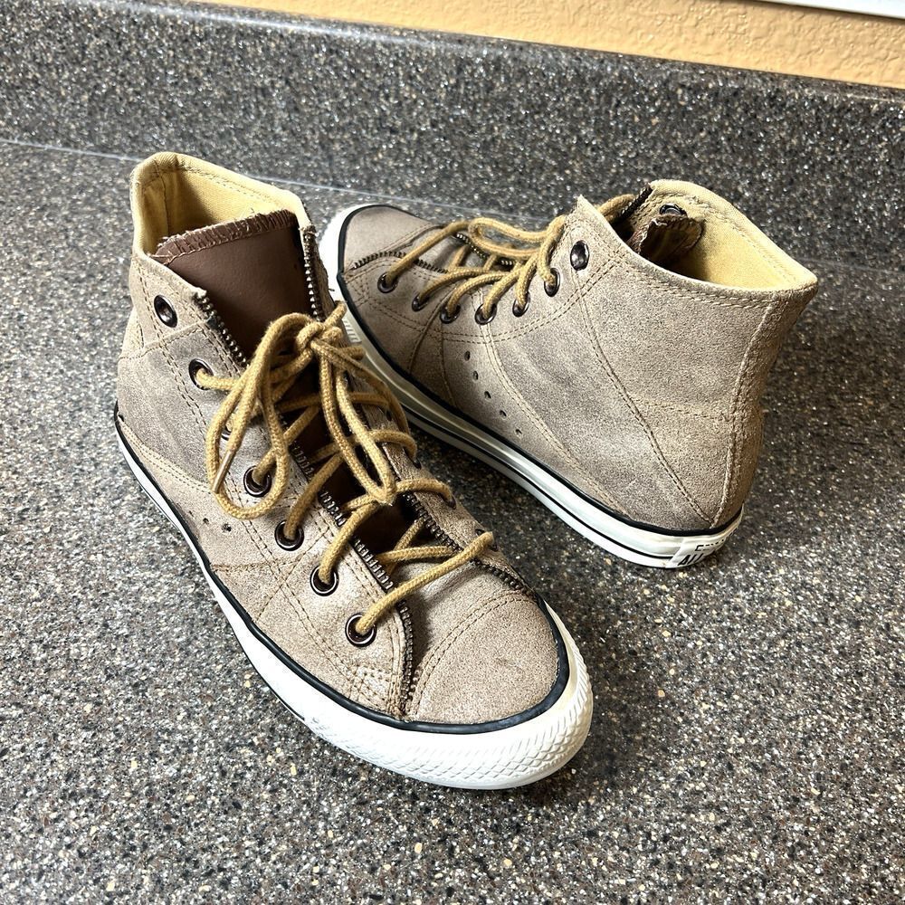 Converse All Star Hi Top Womens 7 Brown Learther Moto Sneaker Lace Up Shoe Men 5